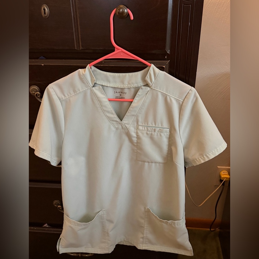 Jaanuu Pistachio Green V-Neck Scrub Top and Jogger Pants Set